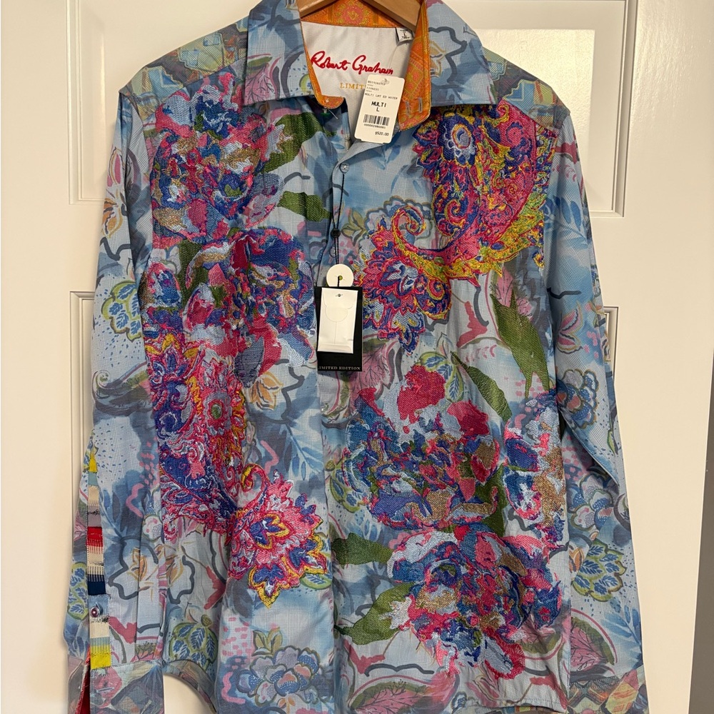 Robert Graham Men's Vibrant Blue and Pink Floral Shirt
